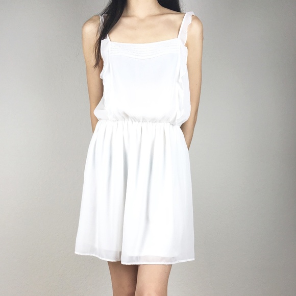 white ruffle strap dress